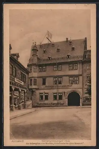 AK Arnstadt, Ausschank Schwarzburger Hof, Kolonialwarenhandlung