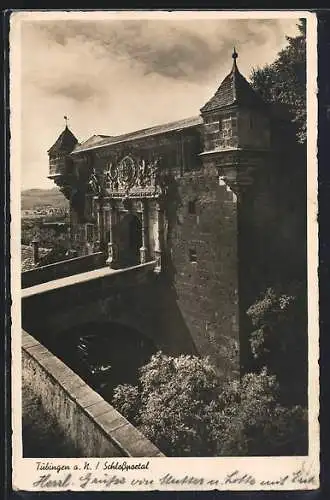 AK Tübingen a. N., Schlossportal aus der Vogelschau