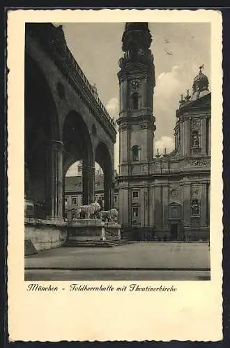 AK München, Feldherrnhalle mit Theatinerkirche