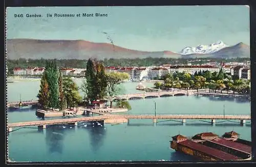 AK Genève, Ile Rousseau et Mont blanc