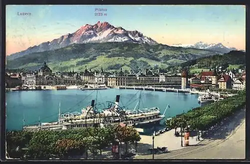 AK Luzern, Hafenansicht mit Strasse u. Pilatus