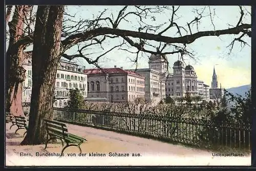 AK Bern, Bundeshaus von der kleinen Schanze aus