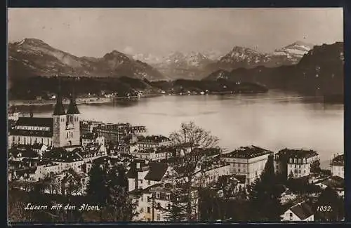 AK Luzern, Ortsansicht mit See und Alpen