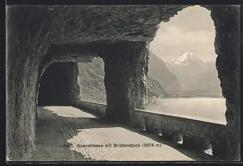 AK Axenstrasse, Felsentunnel mit Seeblick u. Bristenstock