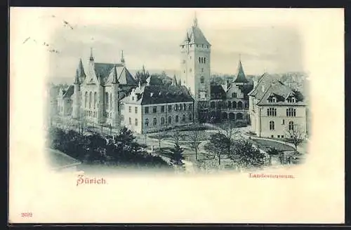 AK Zürich, Landesmuseum mit Anlagen u. Strasse aus der Vogelschau