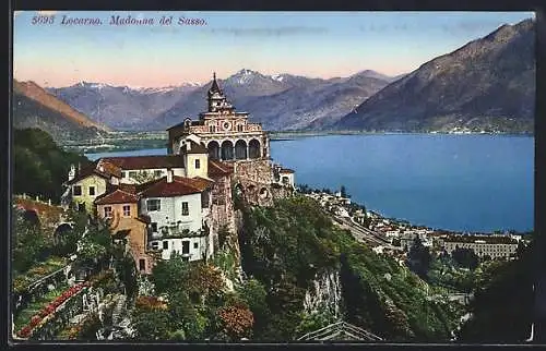 AK Locarno, Madonna del Sasso mit See und Bergpanorama