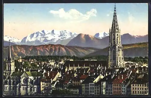 AK Bern, Münster mit Blümlisalp, Panorama