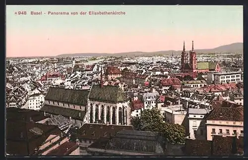 AK Basel, Panorama von der Elisabethenkirche