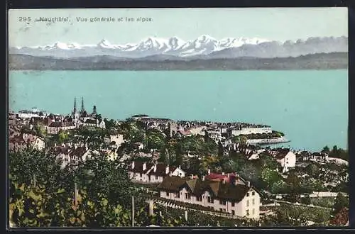 AK Neuchatel, Vue generale et les alpes