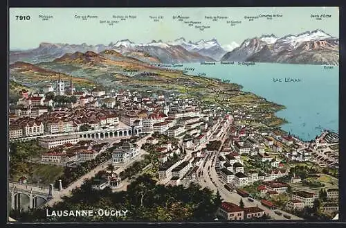 AK Lausanne, Ouchy, Totalansicht mit Lac Léman und Alpenpanorama