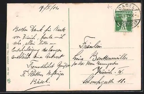 AK Basel, St. Jakobsdenkmal mit Strasse