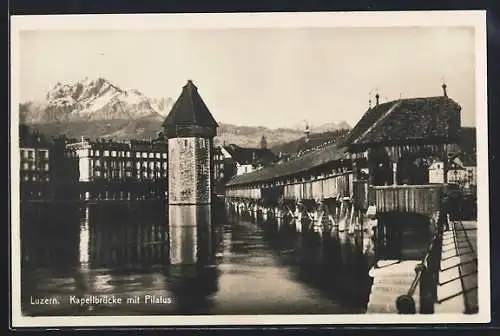 AK Luzern, Kapellbrücke mit Pilatus