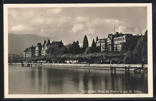 AK Genève, Palais des Nations et quai W. Wilson