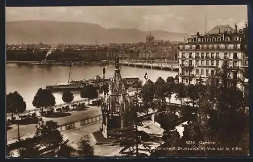 AK Genève, Monument Brunswick et Vue sur la Ville