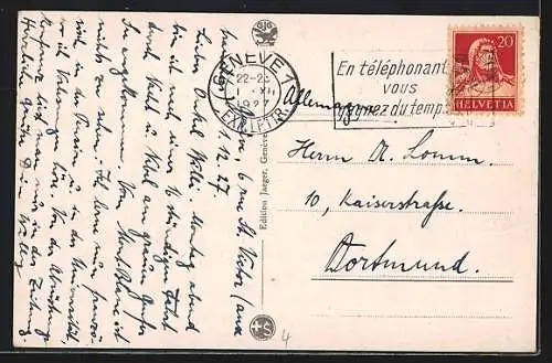 AK Genève, Pont du Mont-Blanc et Ile J.-J. Rousseau