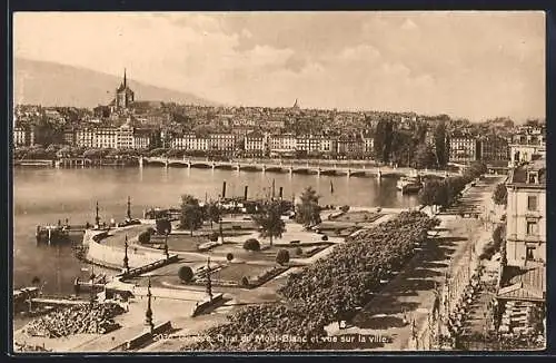 AK Genève, Quai du Mont-Blanc et vue sur la ville