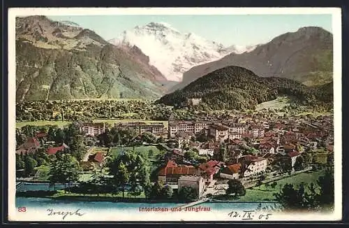 AK Interlaken, Totalansicht mit der Jungfrau