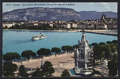 AK Genève, Monument Brunswick, vue sur la rade et le Salève