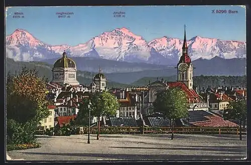 AK Bern, Ortspartie mit Blick auf Jungfrau, Mönch und Jungfraujoch