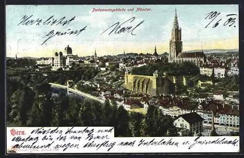 AK Bern, Parlamentsgebäude und Münster, um 1900