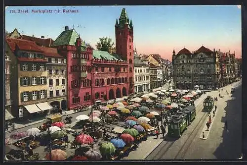 AK Basel, Marktplatz mit Rathaus