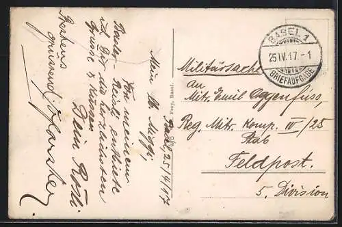 AK Basel, Mittlere Rheinbrücke mit Kirche