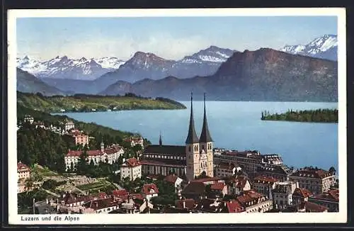 AK Luzern, Stadtansicht mit den Alpen