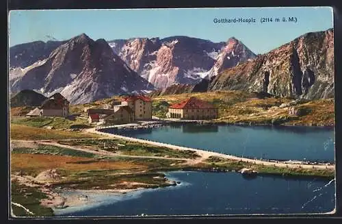 AK Gotthard-Hospiz, Berglandschaft im Sonnenschein