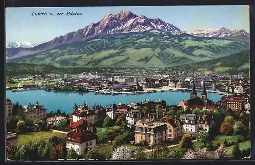 AK Luzern, Panorama mit dem Pilatus