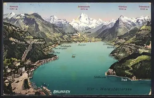 AK Brunnen /Vierwaldstättersee, Panorama mit Axenstrasse, Attinghausen und Treib