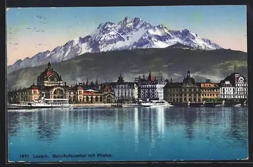 AK Luzern, Bahnhofquartier mit Pilatus