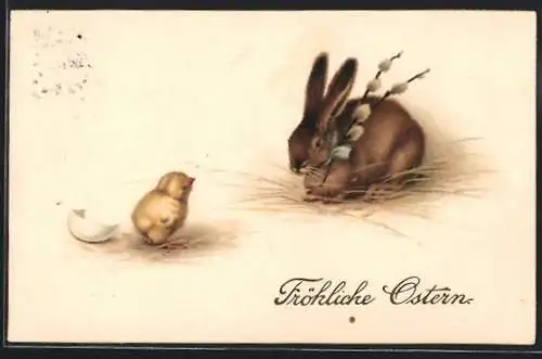 AK Osterhase mit Küken