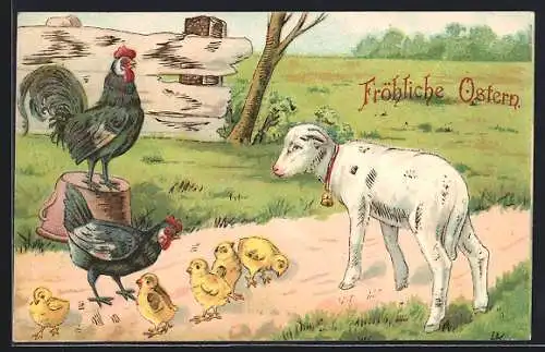 AK Lamm, Kühen und Hühner, Ostern