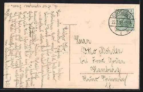 Präge-AK Osterküken am Korb mit Zweigen, Ostergruss