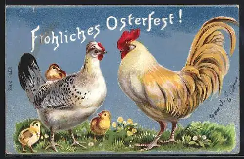 AK Hühnerfamilie wünscht ein fröhliches Osterfest!