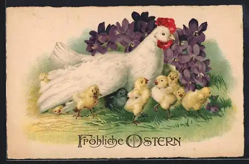 AK Henne mit Osterküken, Ostergruss