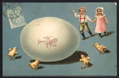AK Osterei mit Osterküken