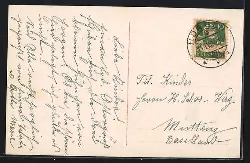 AK Osterküken mit einem umgestürzten Korb und bunten Ostereiern