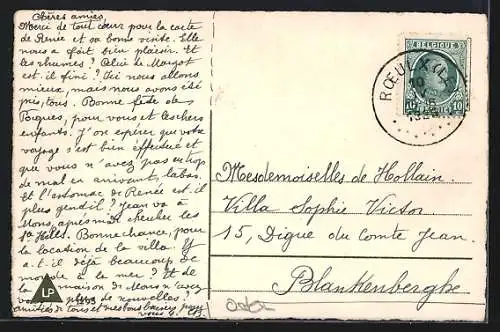 AK Joyeuses Pâques, Drei Osterküken und ein Veilchen-Korb