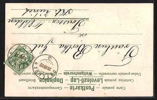 Lithographie Ein frohes Osterfest, Küken in bunten Eiern