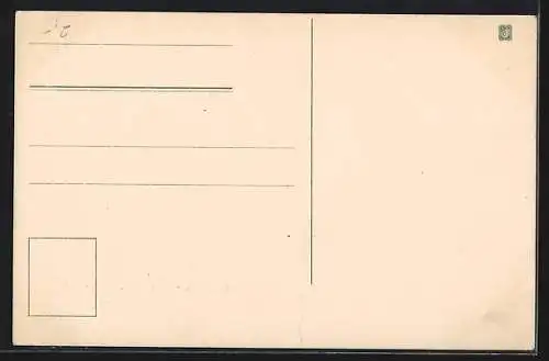 AK Osterküken mit drei dekorierten Ostereiern