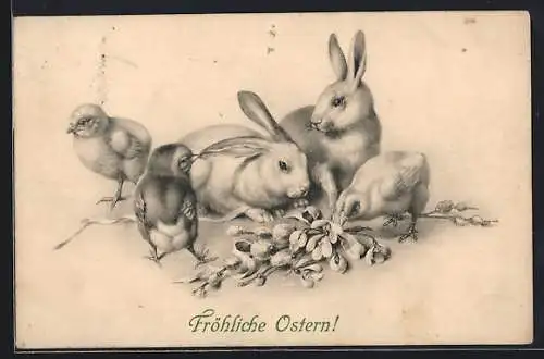 AK Osterhase treffen auf Osterküken