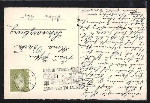 AK Osterküken mit bemalten Ostereiern in einem Korb