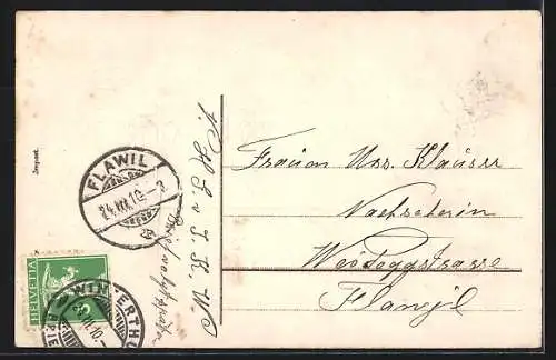 AK Osterküken mit Weidenzweig und zerbrochener Eierschale