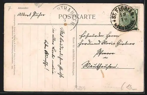 AK St. Florian, Frontseite des Stiftes St. Florian, Portrait von Probst Joseph Sailer