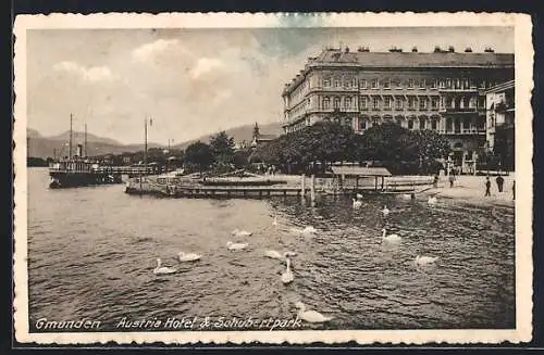 AK Gmunden, Austria Hotel & Schubertpark vom Wasser aus