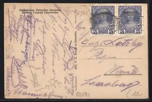 AK Gmunden, Gaststätte Ratskeller L. Luckeneder, Schankraum