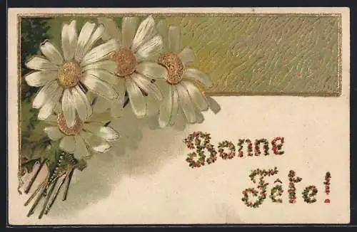 Präge-AK Bund mit Gänseblumen, Geburtstagsgruss