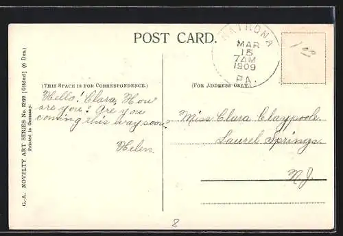 Präge-AK Vergissmeinnicht-Schiff in den Wellen