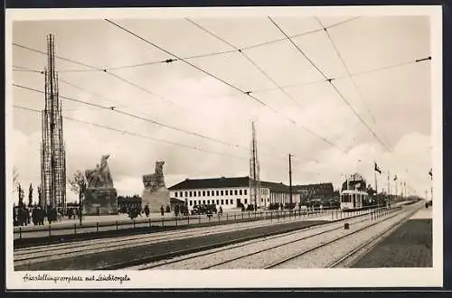 AK Düsseldorf-Schlageterstadt, Ausstellungsvorplatz mit Leuchtorgeln